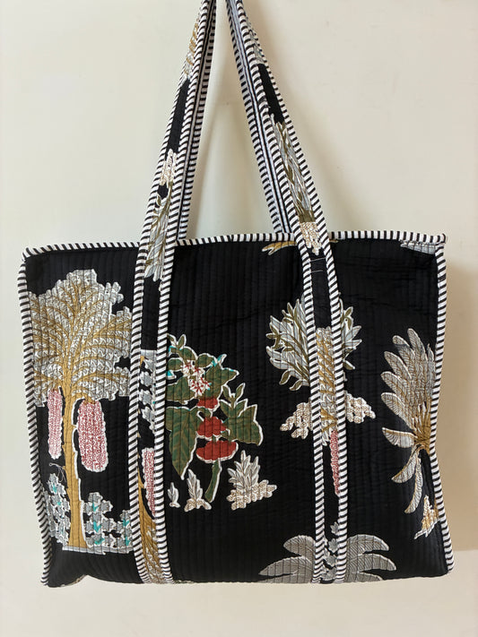 Large Quilted Tote Bag with Zip Closure