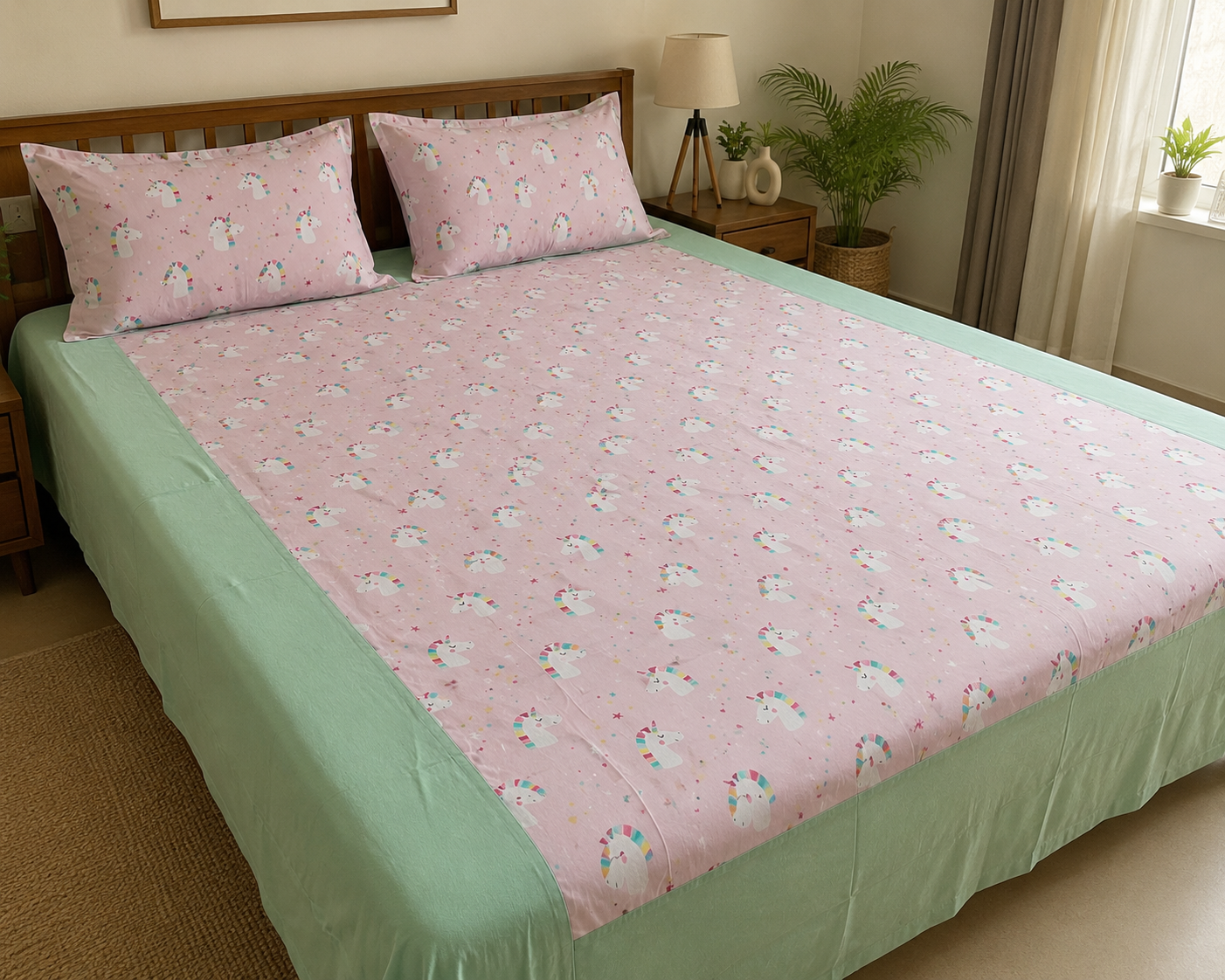 Unicorn King Size Cotton Bedspread 100x110 inches (2 pillow covers)