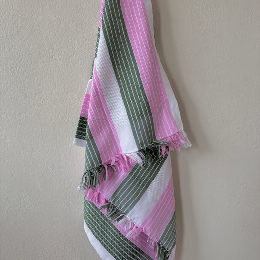 Pink and Green Stripes Cotton Bath Towels