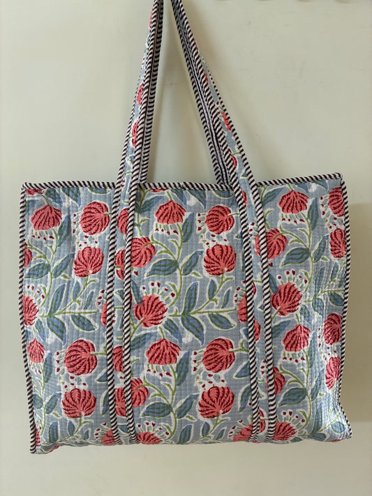 Large Quilted Tote Bag with Zip Closure