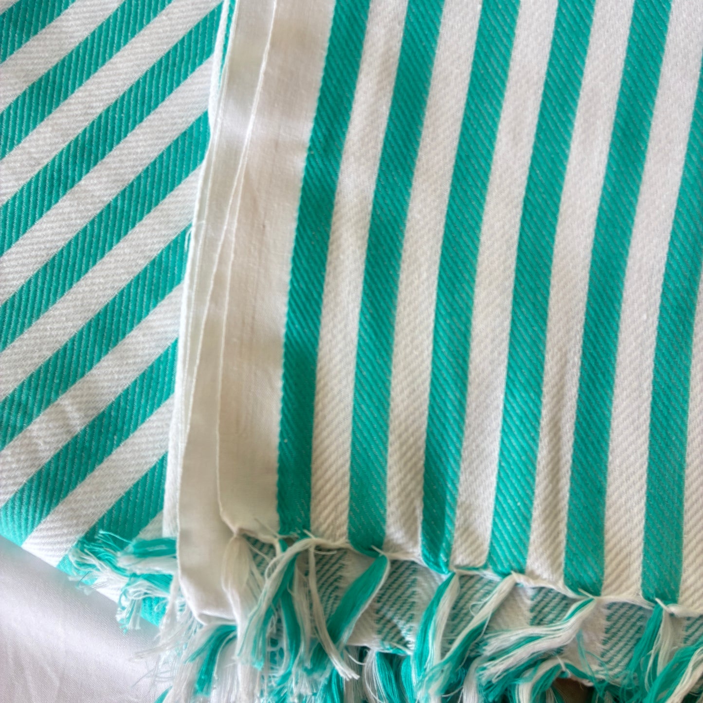 Greenish Blue Stripes Extra Long Cotton Bath Towel