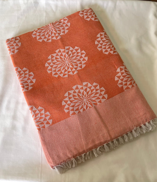 Orange Floral Blanket / Throw
