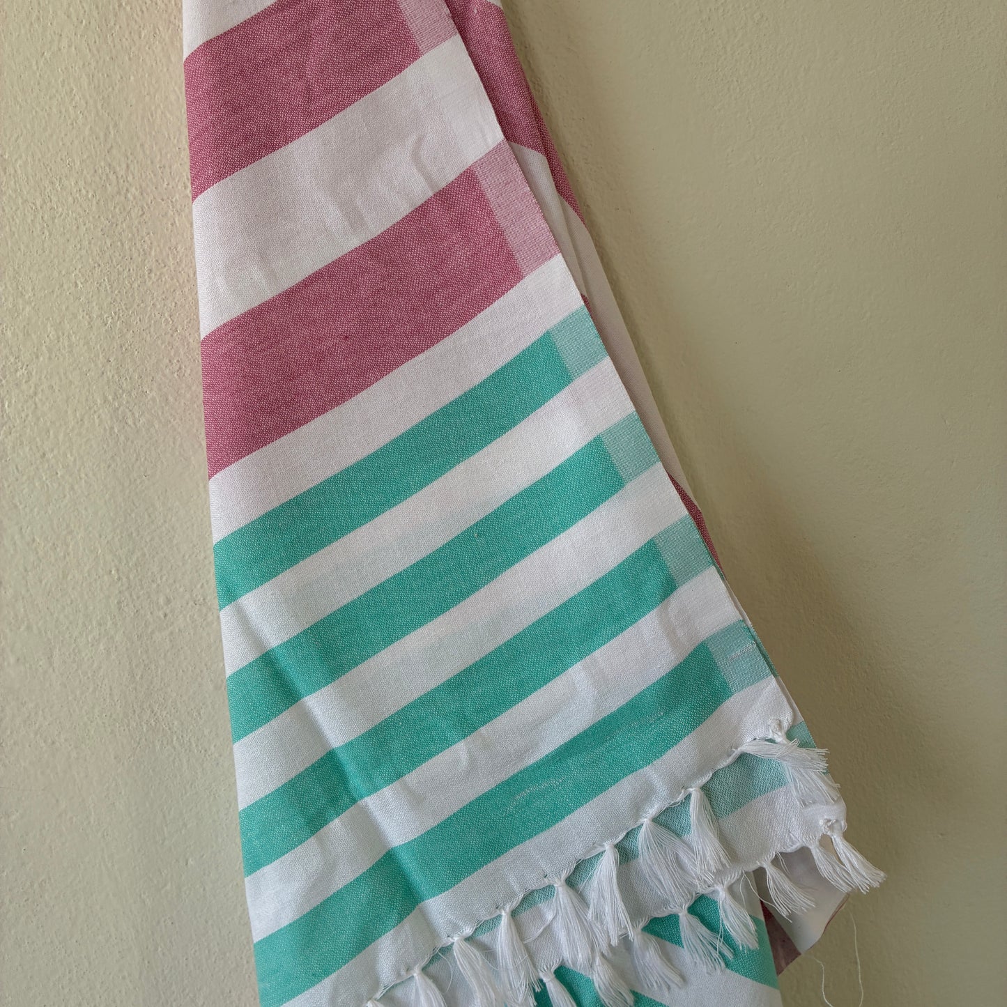 Mauve with Blue Stripes Cotton Bath Towels