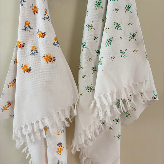 White Floral Cotton Bath Towel (Price for 1 Piece)
