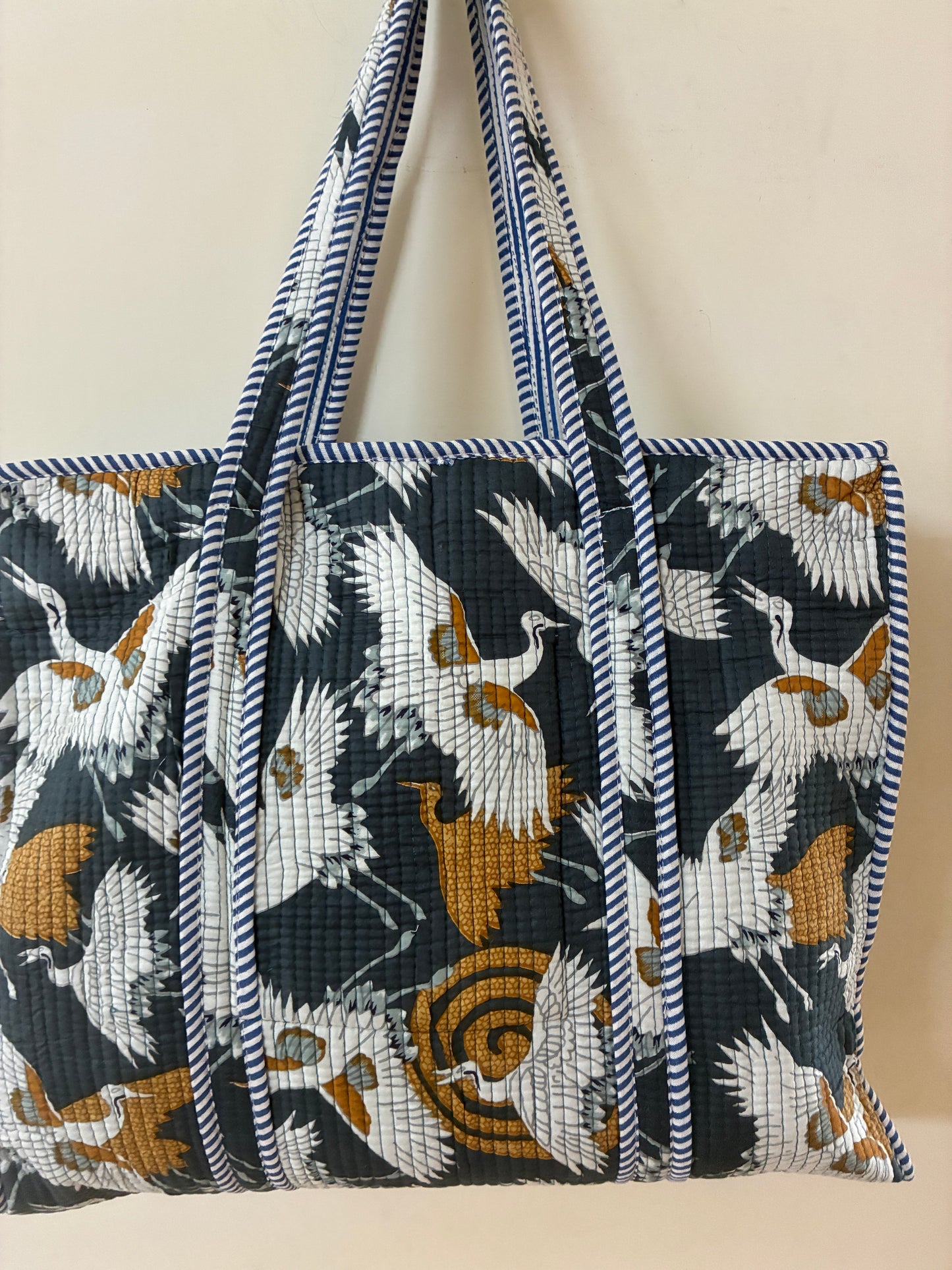 Large Quilted Tote Bag with Zip Closure
