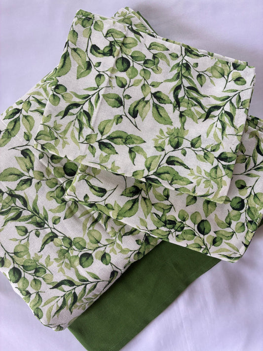 Green Leaves King Size Cotton Bedspread 100x110 in