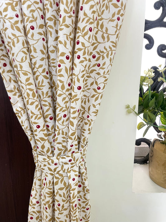 Brown Leaf & Berry Print Cotton Curtains