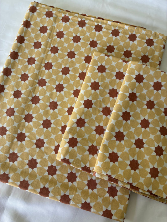 Mustard Floral Single Size Cotton Bedspread with 2 Pillow Covers 60 x 90 in