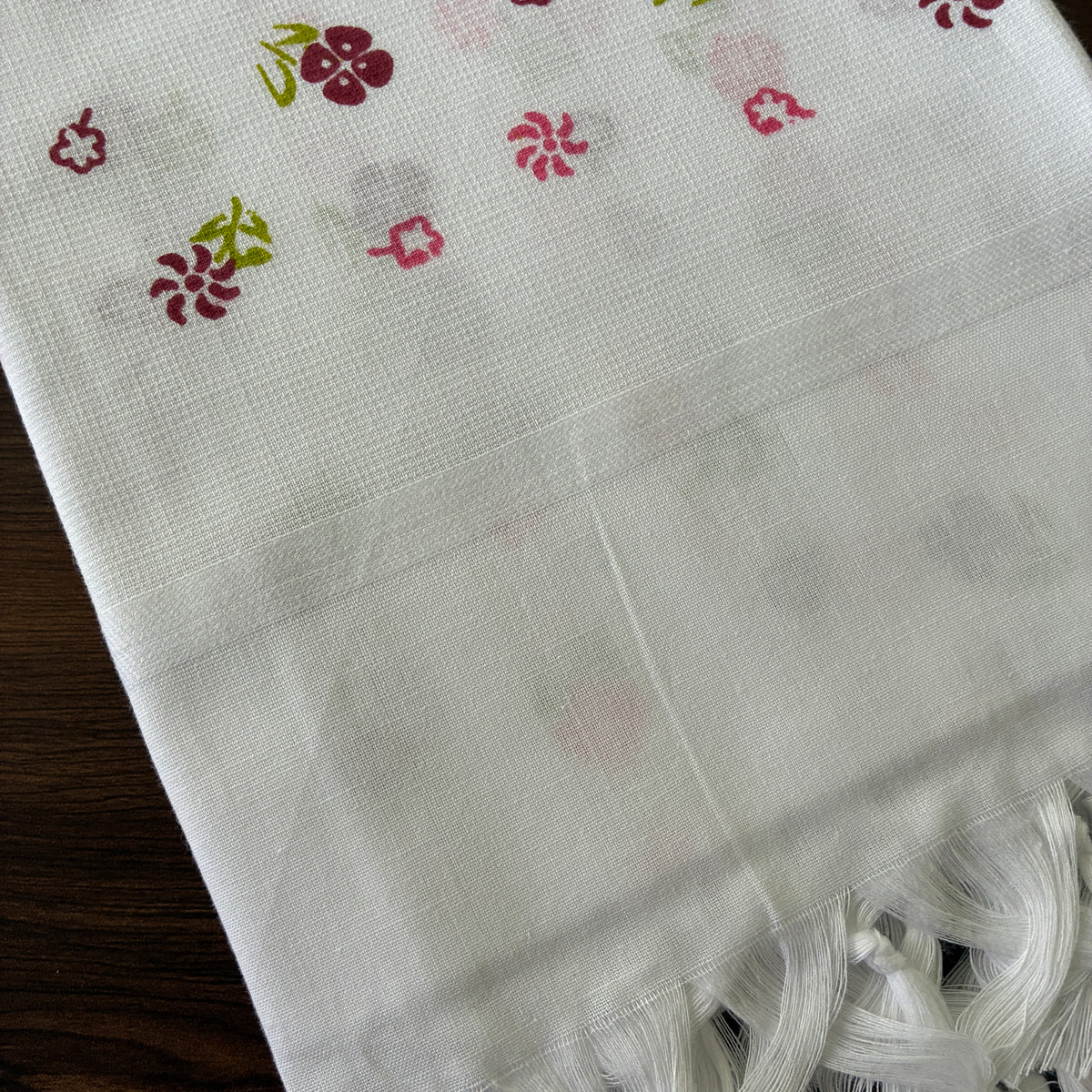 White floral Cotton Bath Towels