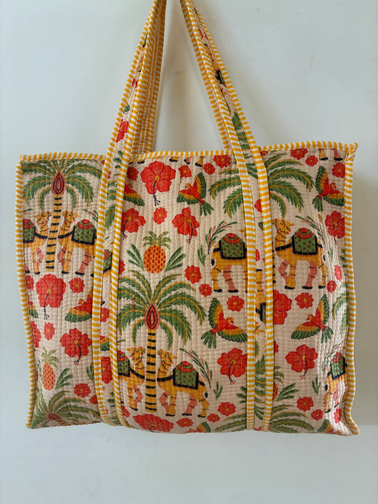 Large Quilted Tote Bag with Zip Closure