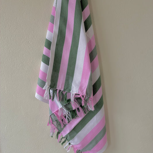 Pink & Green Stripes Cotton Bath Towels