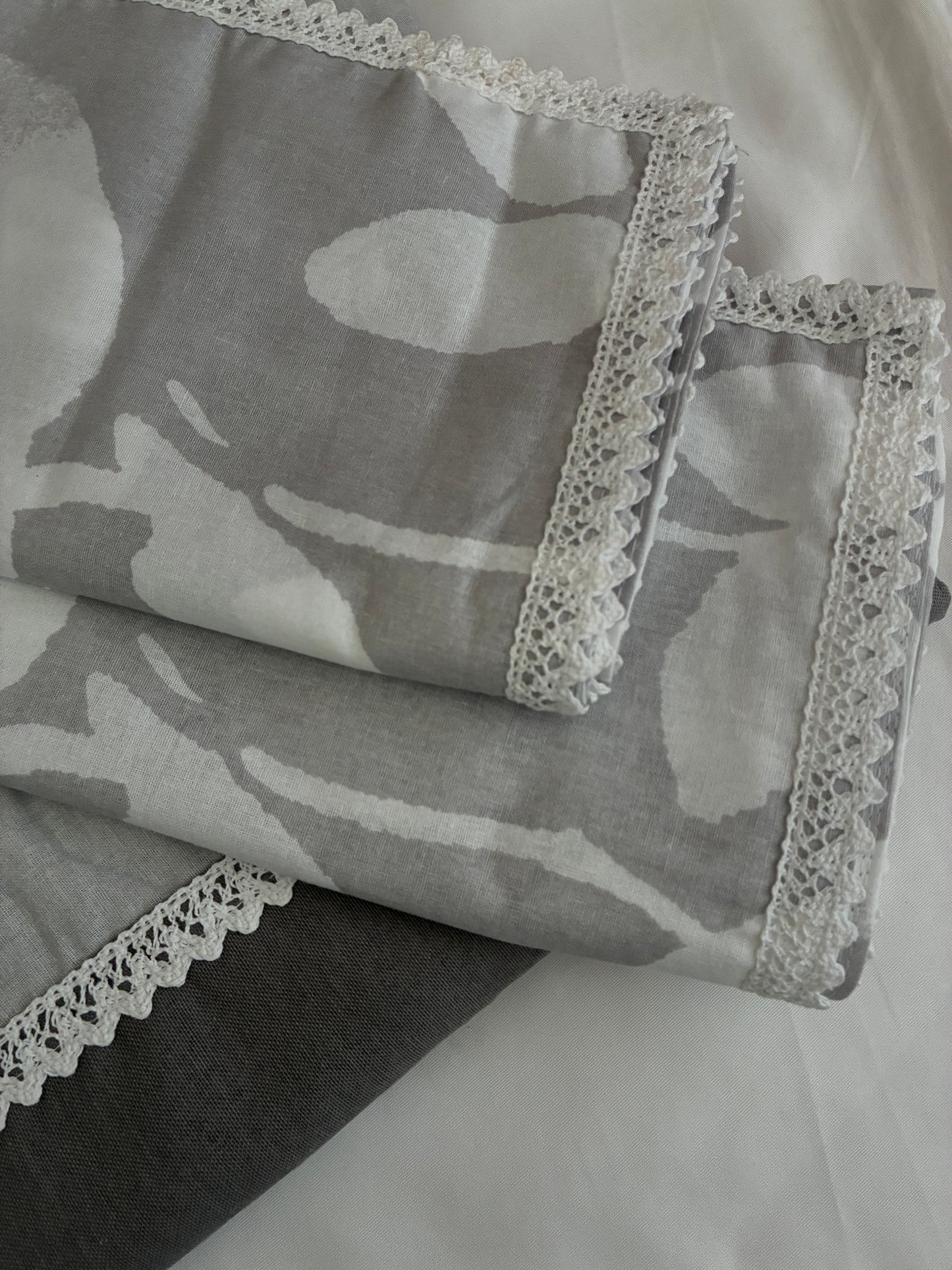 Grey Lace King Size Cotton Bedspread 100x110 in