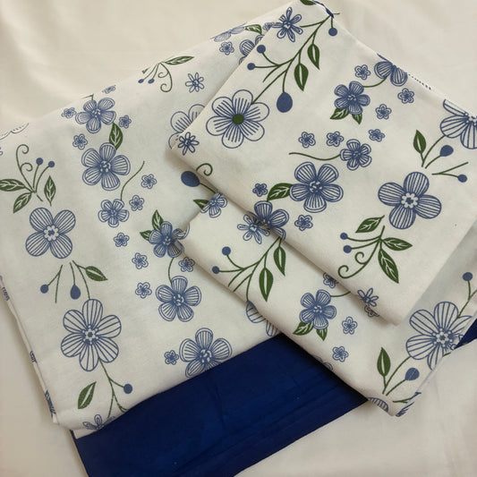 Blue Floral King Size Cotton Bedspread 100x110 in