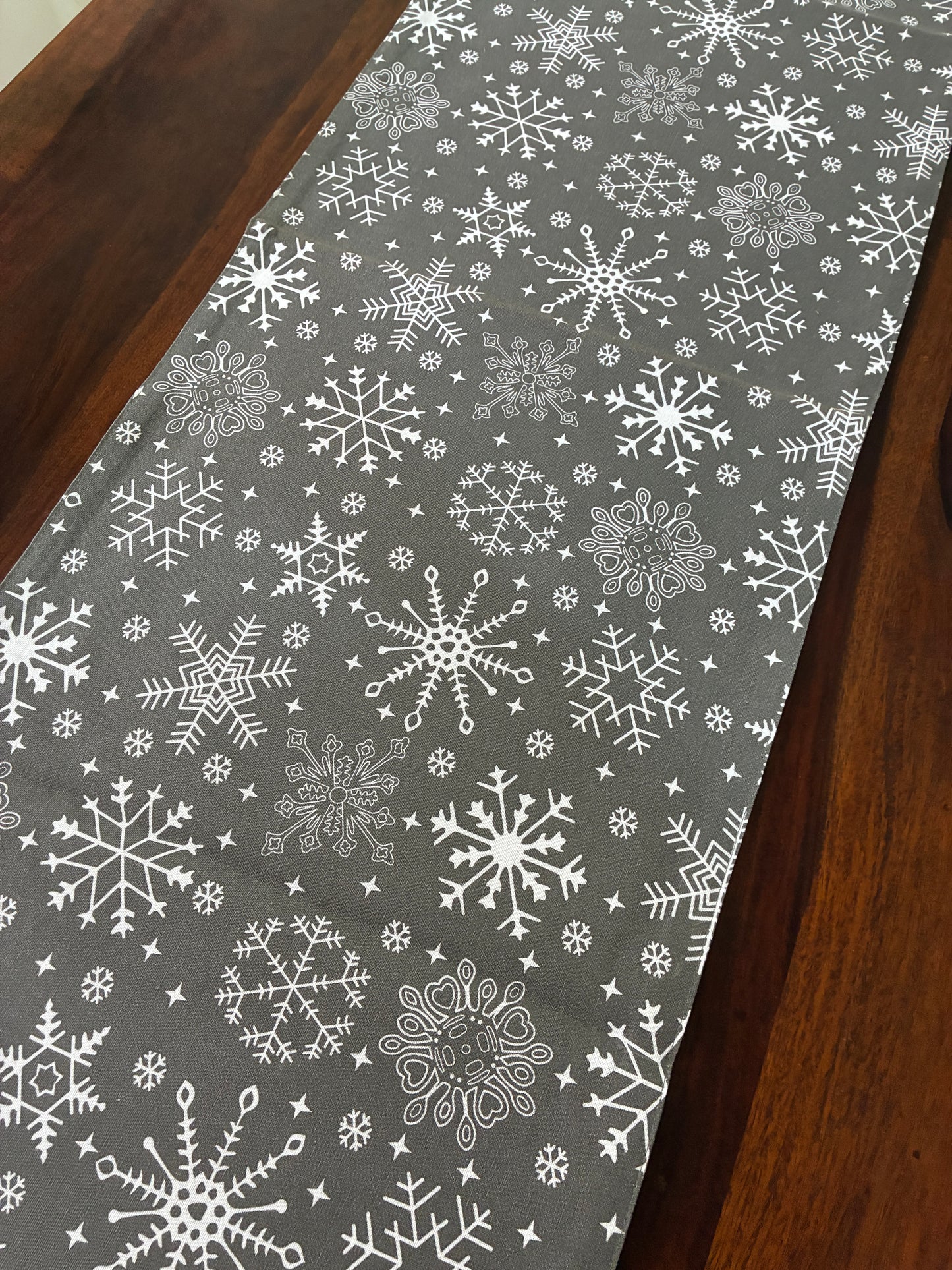 Grey Snow Flakes Table Runner 5.5 ft  long