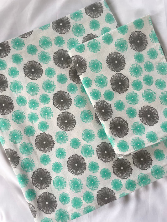 Blue Floral Single Size Cotton Bedspread with 1 Pillow Cover 60 x 90 in