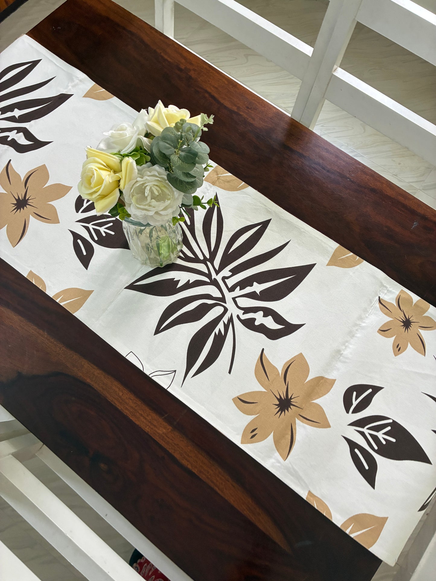 Brown Floral Table Runner 5.5 ft  long