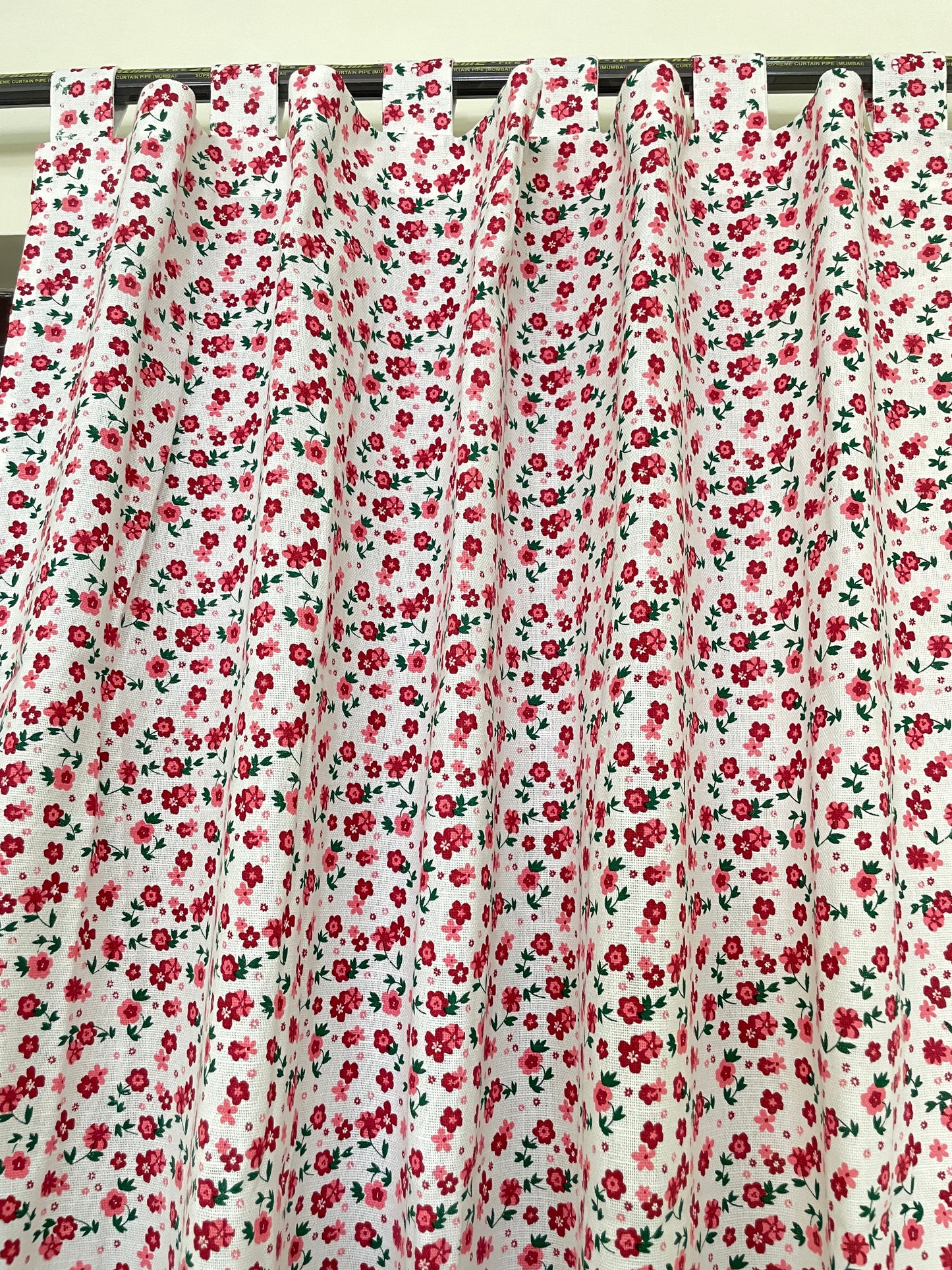 Red Floral Cotton Curtains