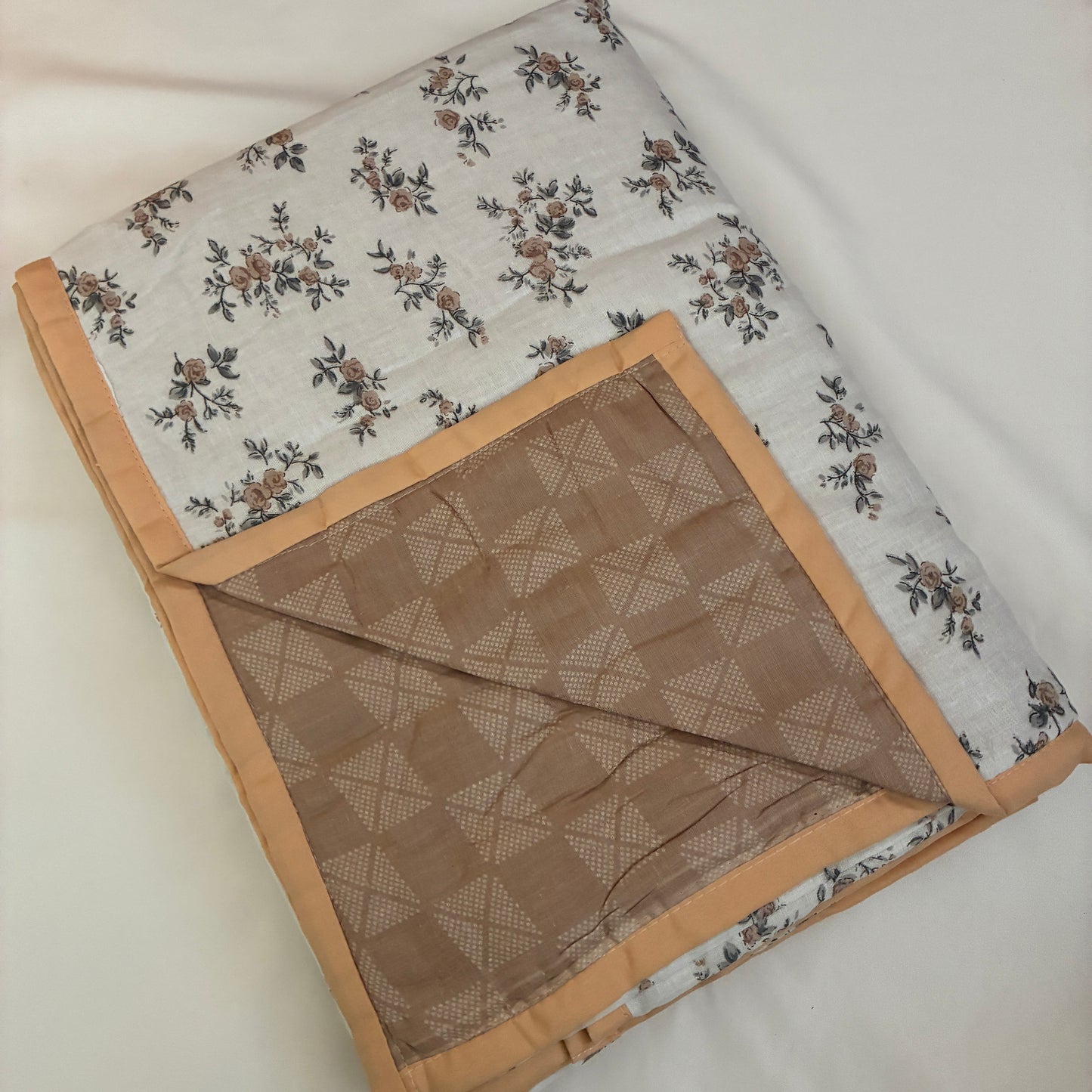 Cream Floral Single Size Cotton Dohar
