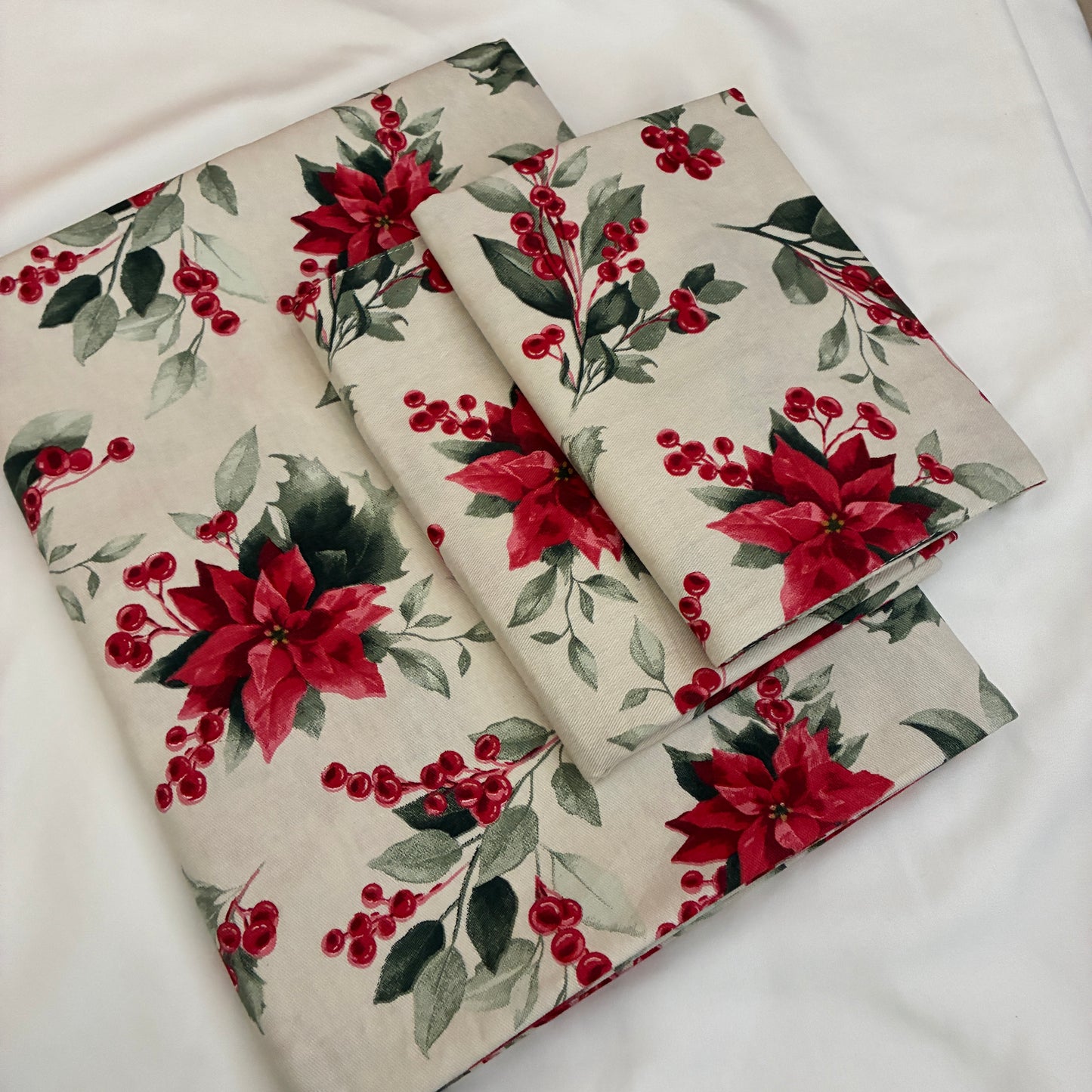 Red Floral Single Size Cotton Bedspread with 2 Pillow Covers 60 x 90 in
