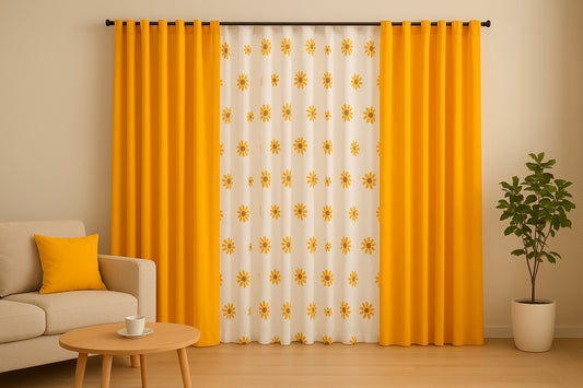 Yellow Daisy Cotton Curtains 1 piece