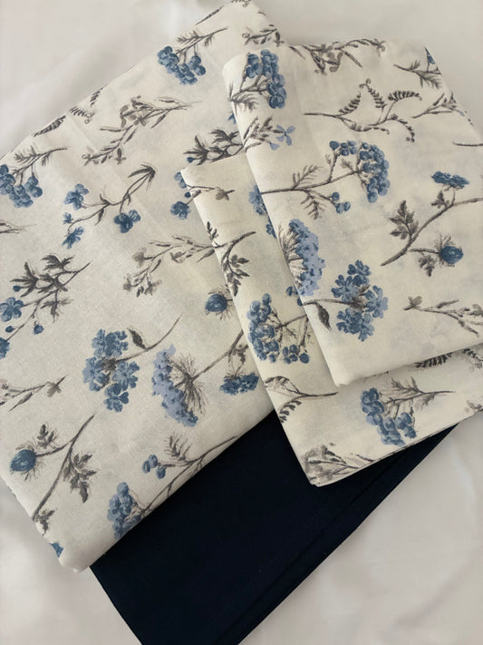 Blue Floral King Size Cotton Bedspread 100x110 in