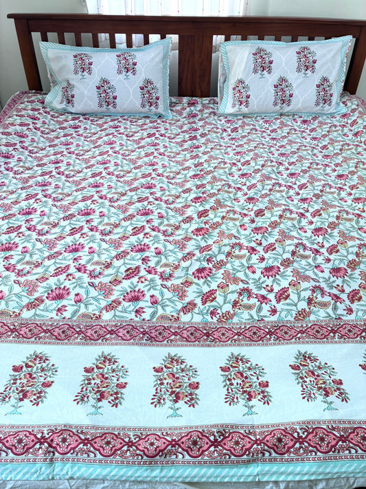 Premium Floral Print King Size Cotton Bedspread 108 x 108 in