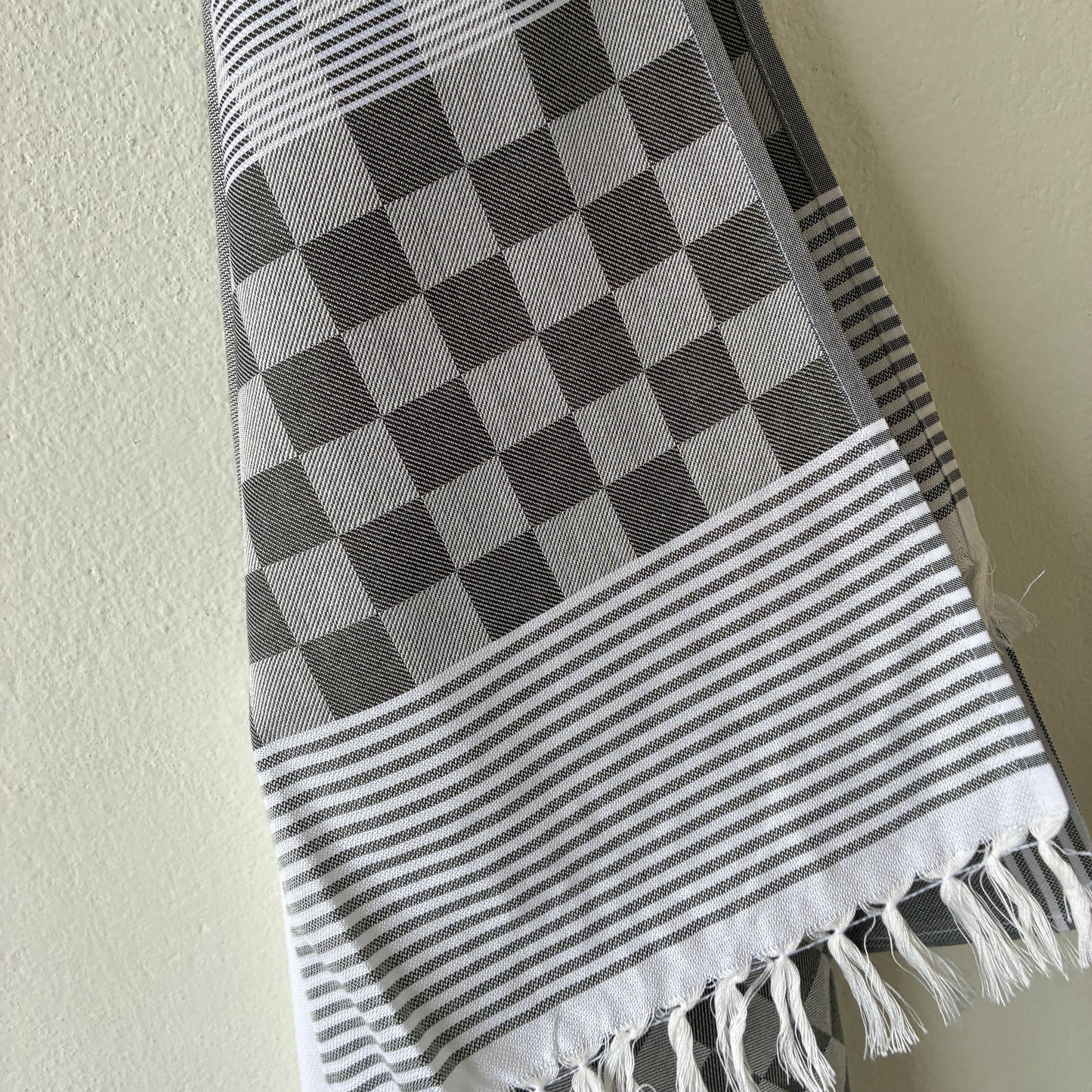 Dark Grey Checks Bamboo Bath Towels
