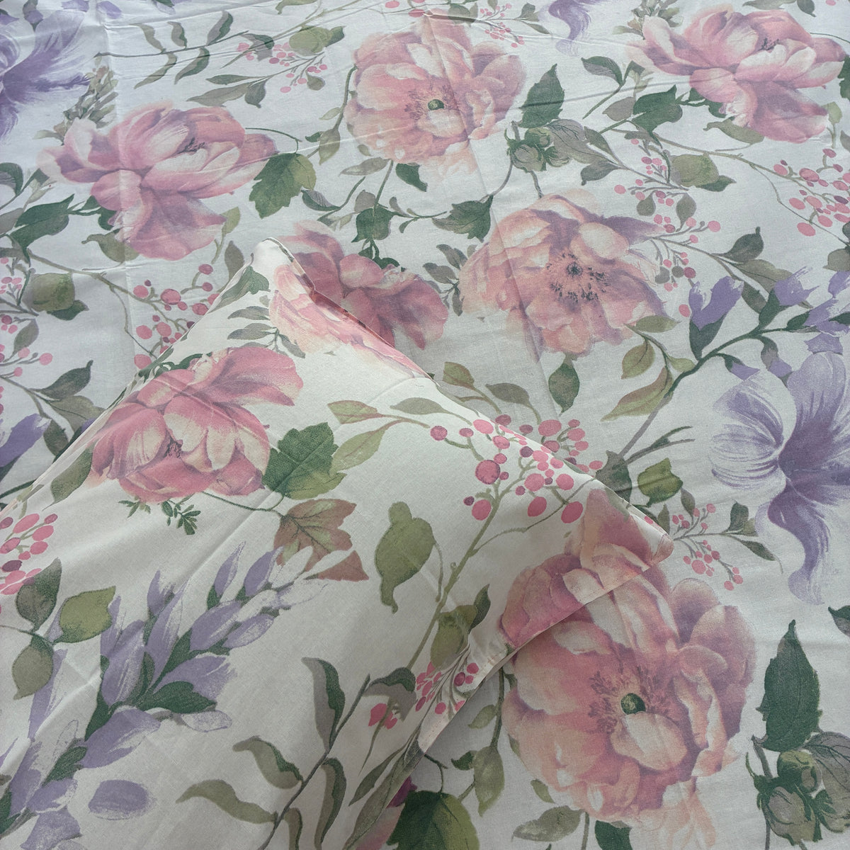 Pink Floral Satin Cotton King Size Bedspread 100x110 inches