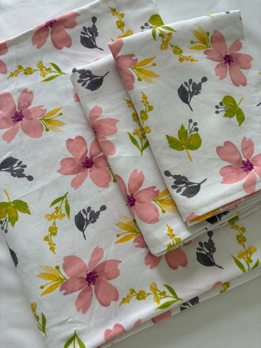 Floral Single Size Cotton Bedspread with 2 Pillow covers 60 x 90 in