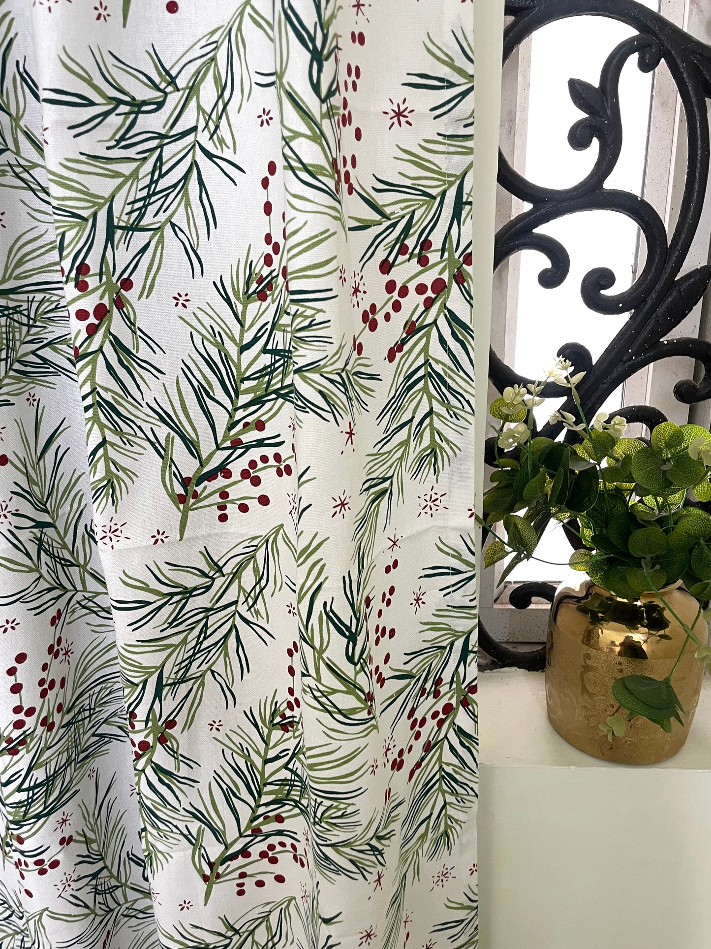 Leaf & Berry Print Cotton Curtains