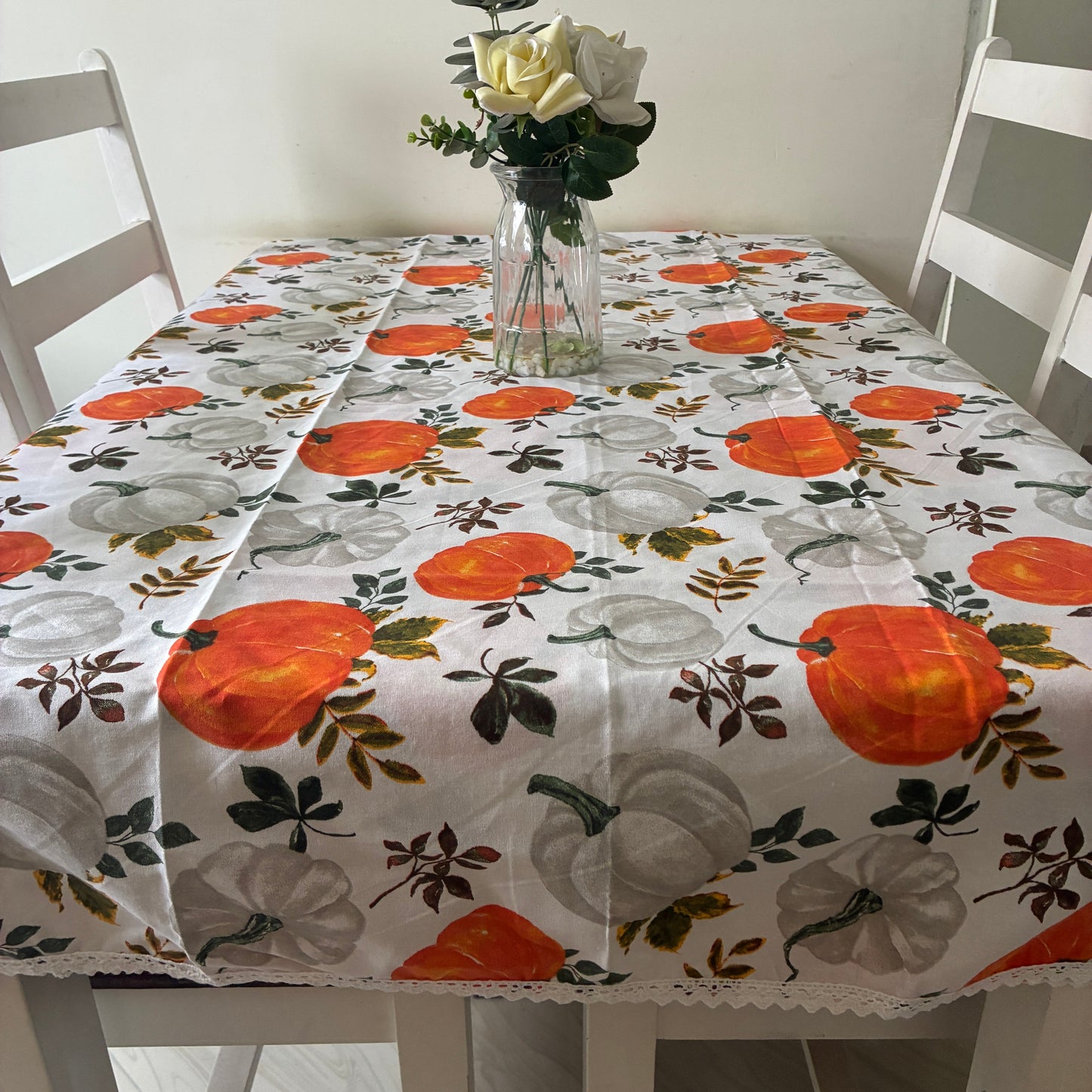 Pumpkin Print 6 Seater Table covers with Lace attached