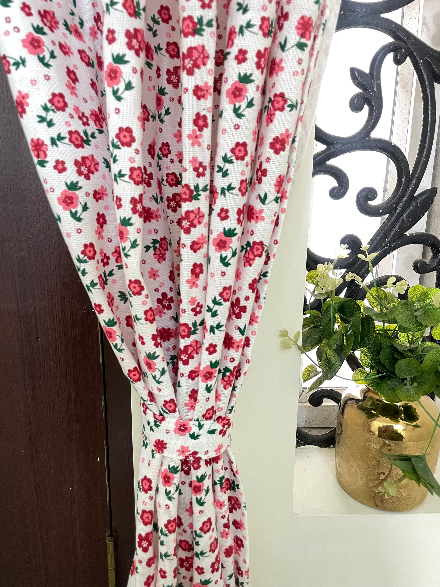 Red Floral Cotton Curtains