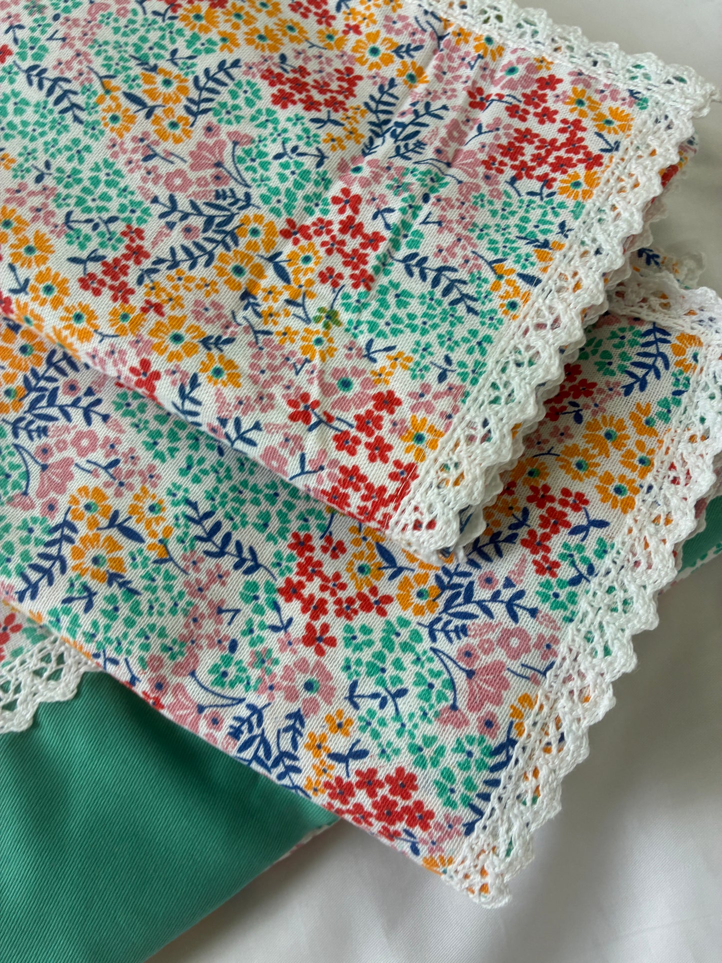 Colourful Floral Lace King Size Cotton Bedspread 100x110 in