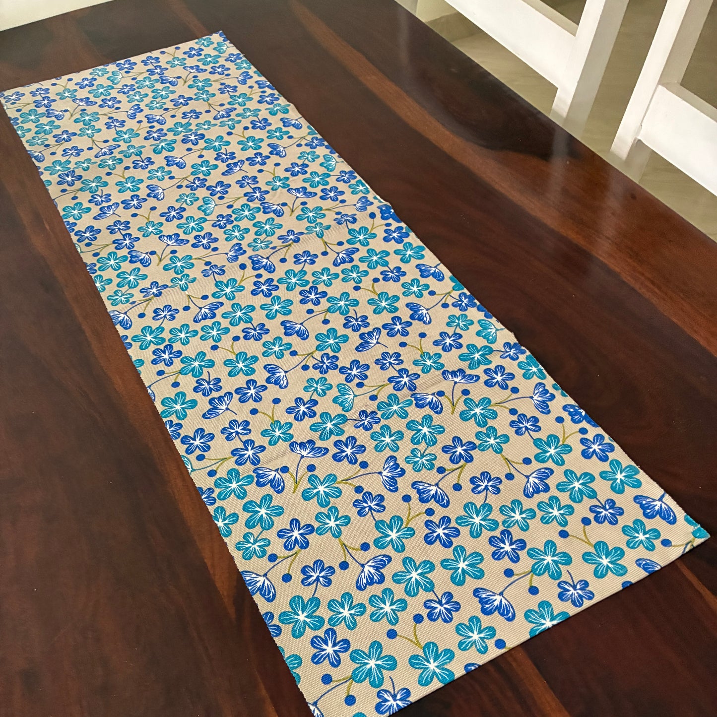 Blue Floral Table Runner 3 ft long