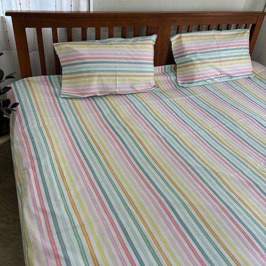 Multicolour Stripes Satin Cotton King Size Bedspread 100x110 inches