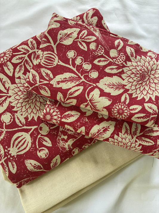 Red Floral King Size Cotton Bedspread 100x110 in