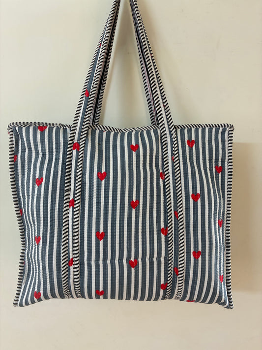 Large Quilted Tote Bag with Zip Closure