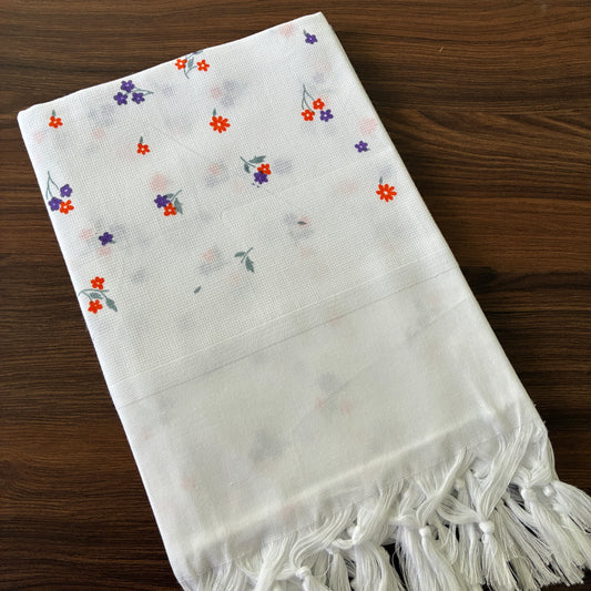 White floral Cotton Bath Towels