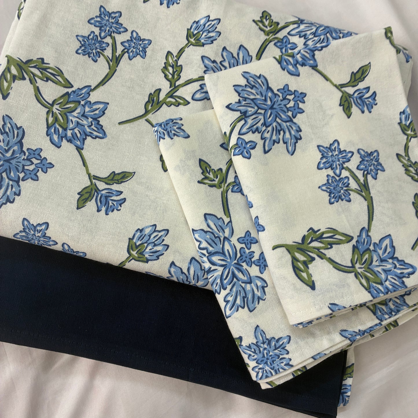 Blue Floral King Size Cotton Bedspread 100x110 in
