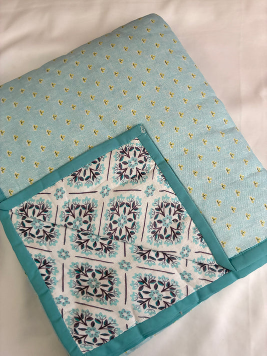 Aqua Blossom Reversible Cotton Double Size Dohar