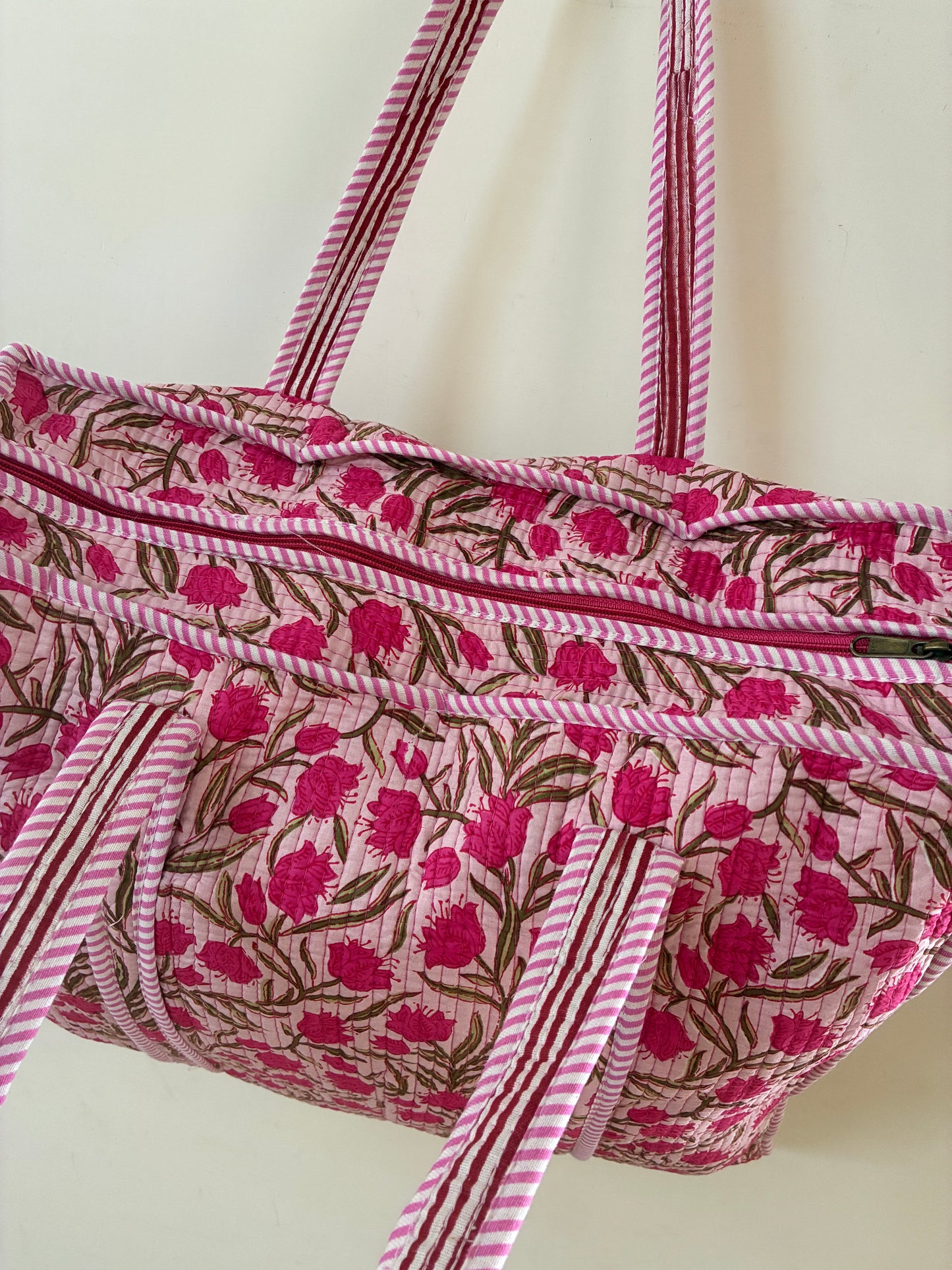 Large Quilted Tote Bag with Zip Closure