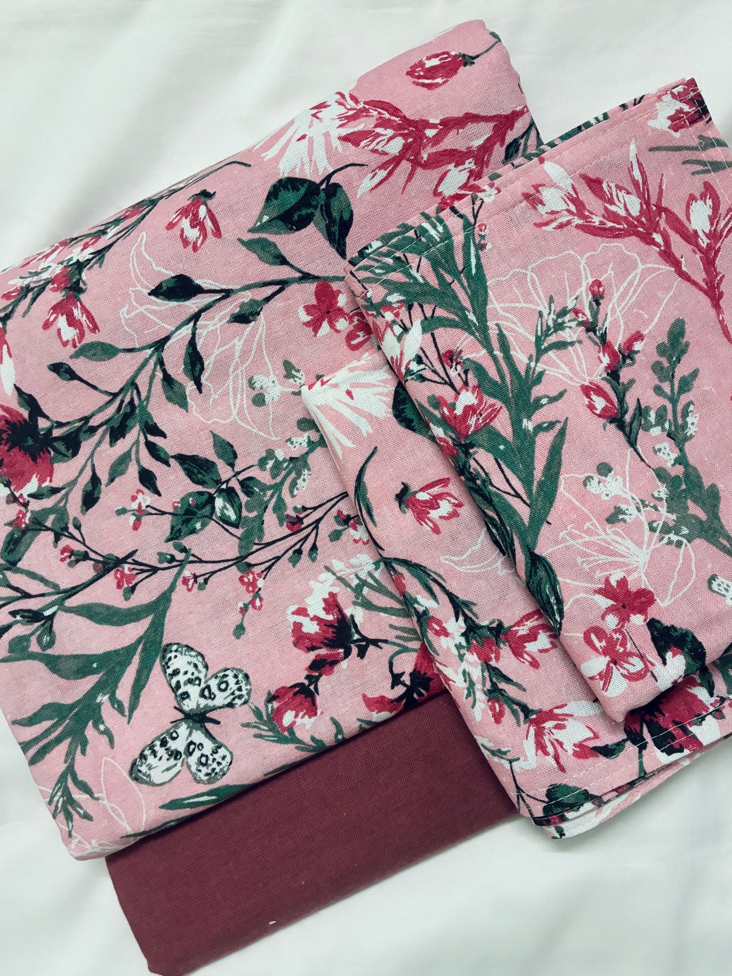 Pink Floral King Size Cotton Bedspread 100x110 in