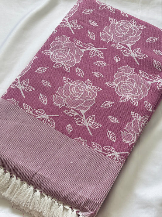 Purple Rose Double Size Cotton Blanket