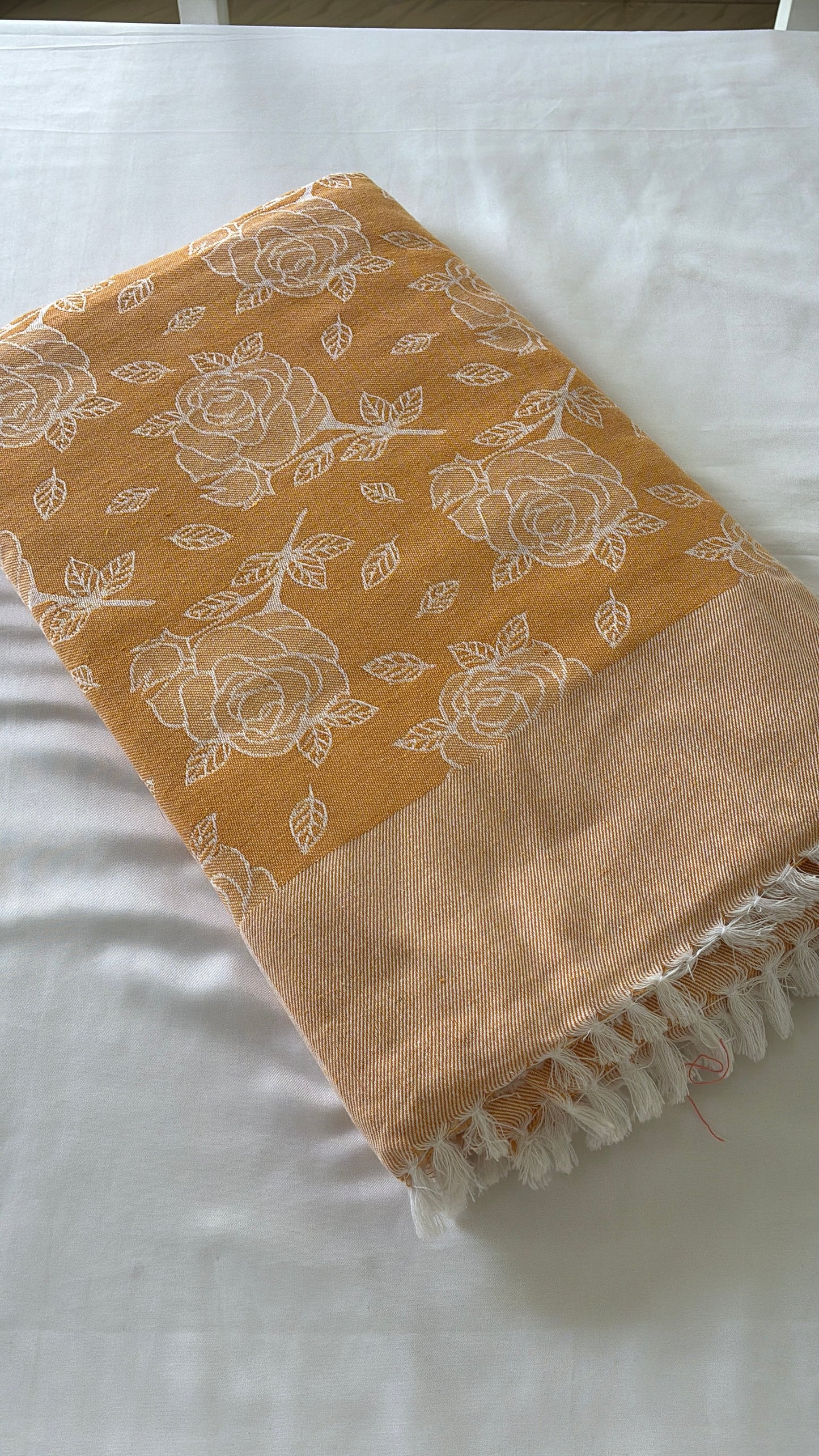 Yellow Floral Double Size Cotton Blanket
