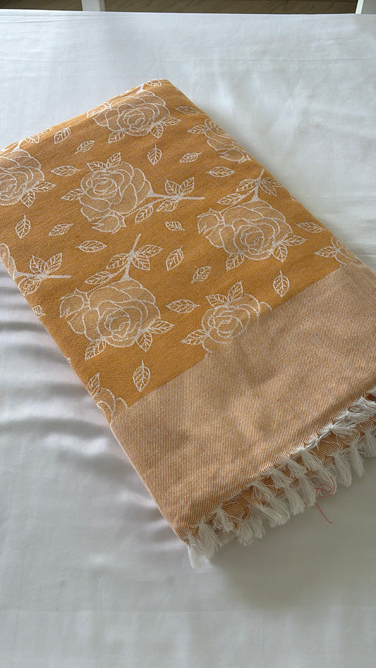 Yellow Floral Double Size Cotton Blanket