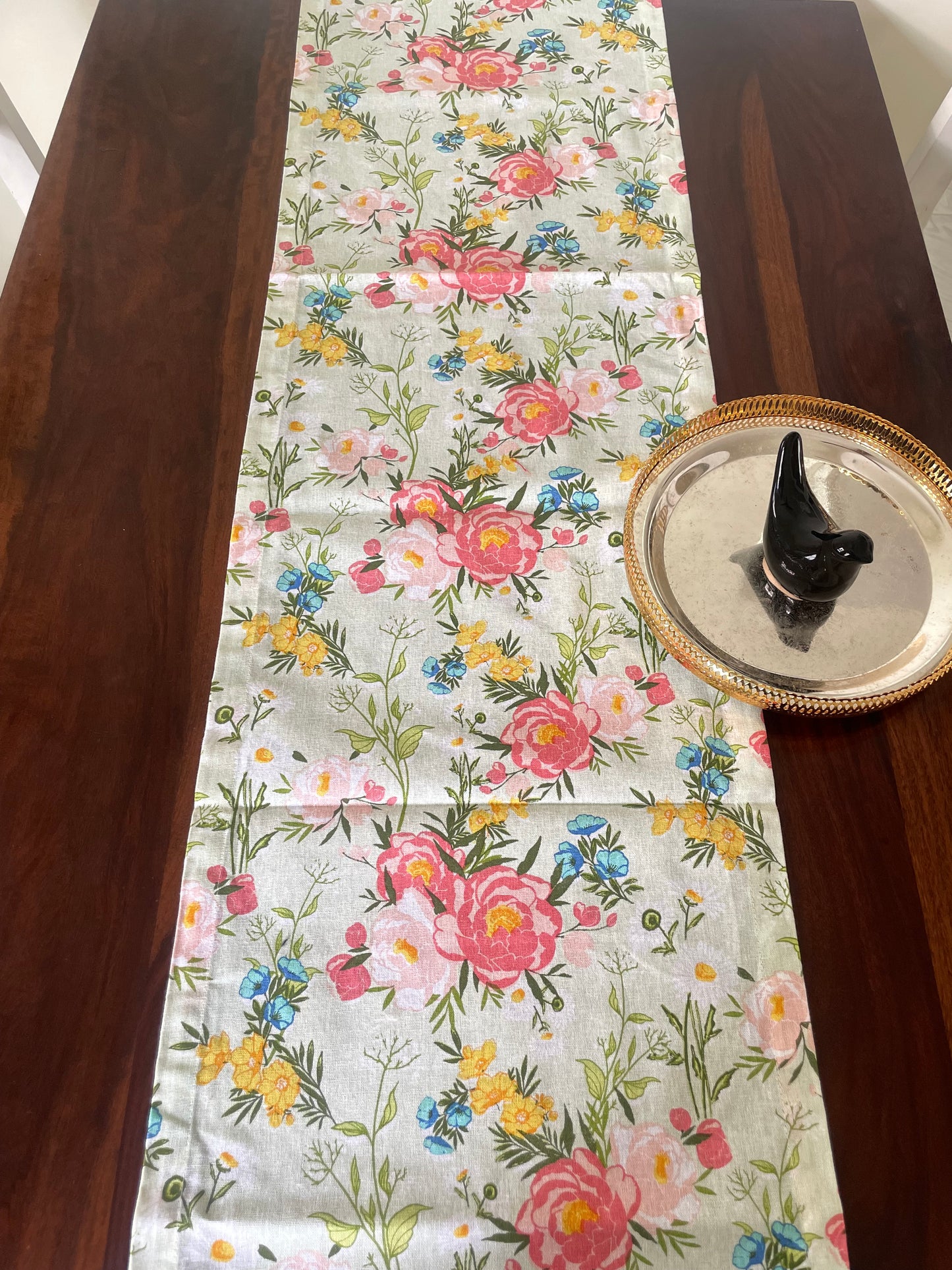 Pastel Green Floral Table Runner 6 ft long