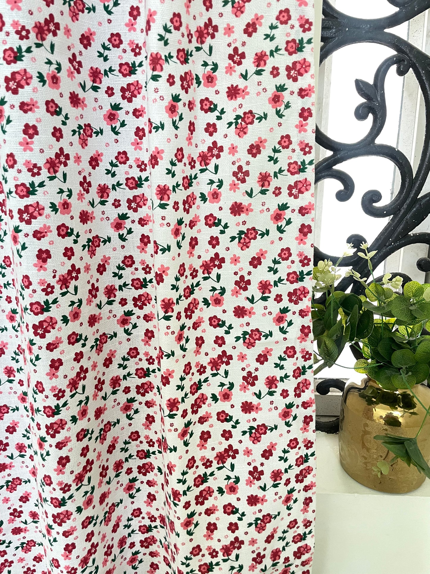 Red Floral Cotton Curtains