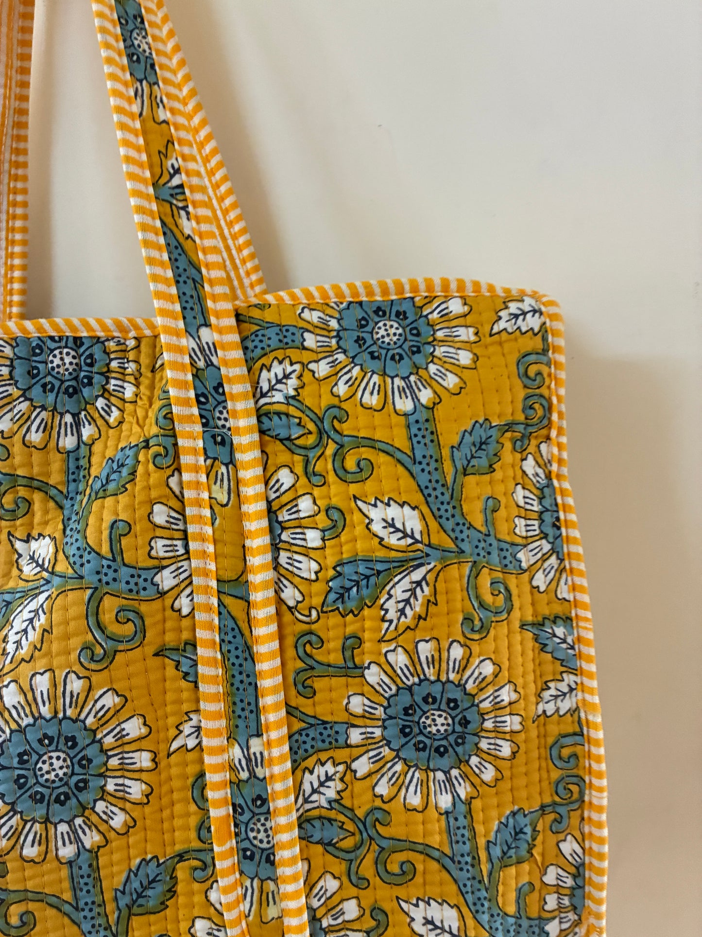 Large Quilted Tote Bag with Zip Closure