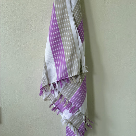 Purple and Grey Stripes Cotton Bath Towels
