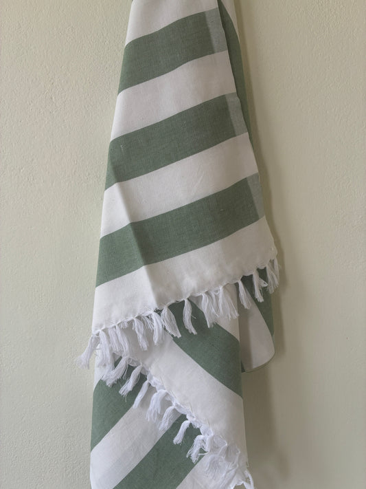 Sage Green Stripes Cotton Bath Towels